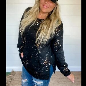 Blakeley Metallic Star-Print Long Sleeve Top - Size 1x